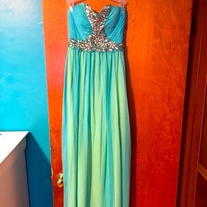 Long prom dress with beautiful sparkle top